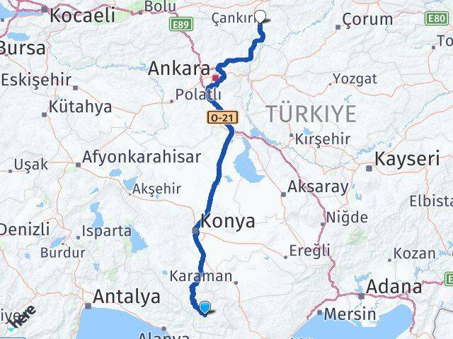 Karaman Başyayla Çankırı Arası Kaç Km - Yol Haritası