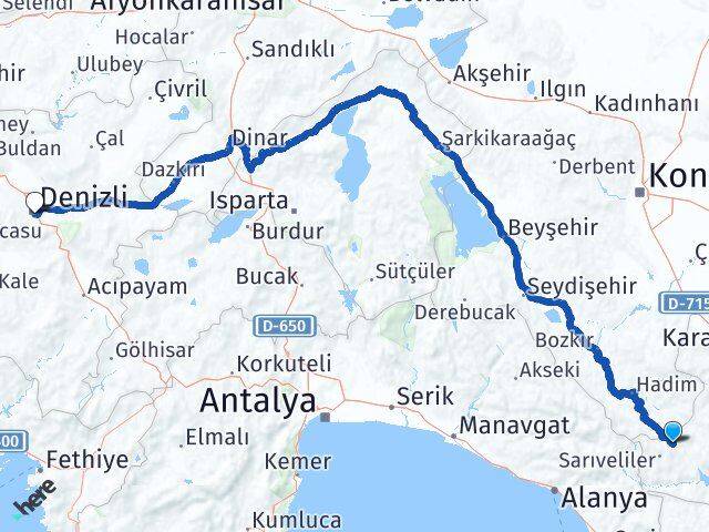Karaman Başyayla Denizli Arası Kaç Km - Yol Haritası