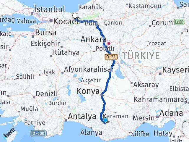 Karaman Başyayla Düzce Arası Kaç Km - Yol Haritası