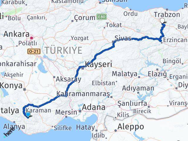 Karaman Başyayla Gümüşhane Arası Kaç Km - Yol Haritası