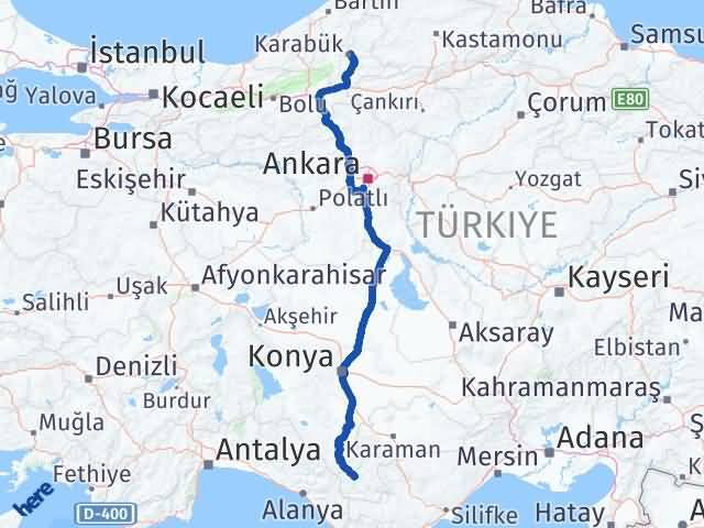 Karaman Başyayla Karabük Arası Kaç Km - Yol Haritası