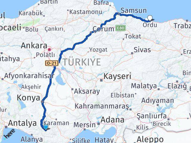 Karaman Başyayla Ordu Arası Kaç Km - Yol Haritası
