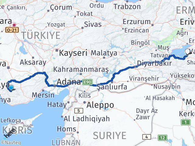 Karaman Başyayla Van Arası Kaç Km - Yol Haritası