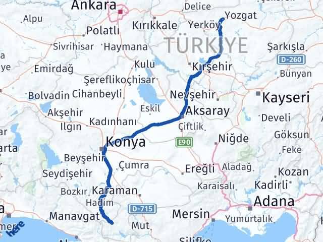 Karaman Başyayla Yozgat Arası Kaç Km - Yol Haritası