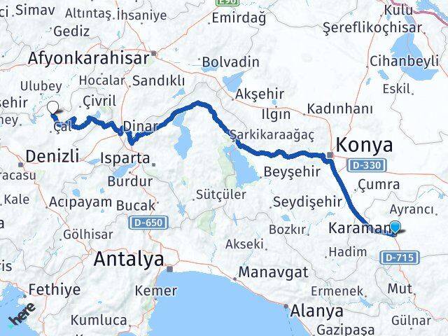 Karaman Bekilli Denizli Arası Kaç Km - Yol Haritası