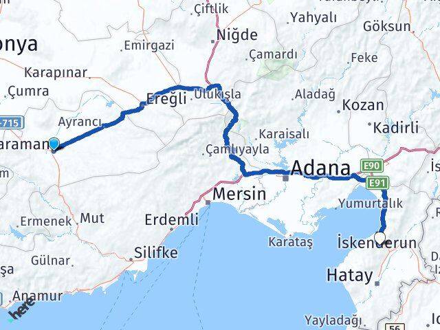 Karaman Belen Hatay Arası Kaç Km - Yol Haritası