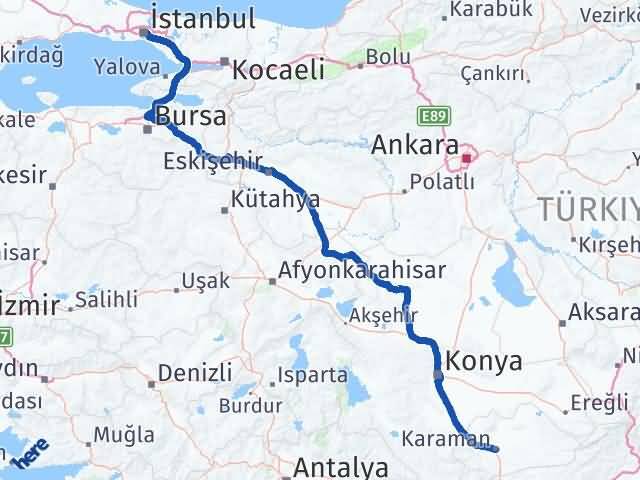 Karaman Beşiktaş İstanbul Arası Kaç Km - Yol Haritası