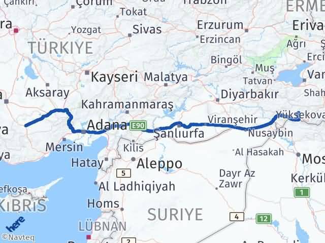 Karaman Beytüşşebap Şırnak Arası Kaç Km - Yol Haritası
