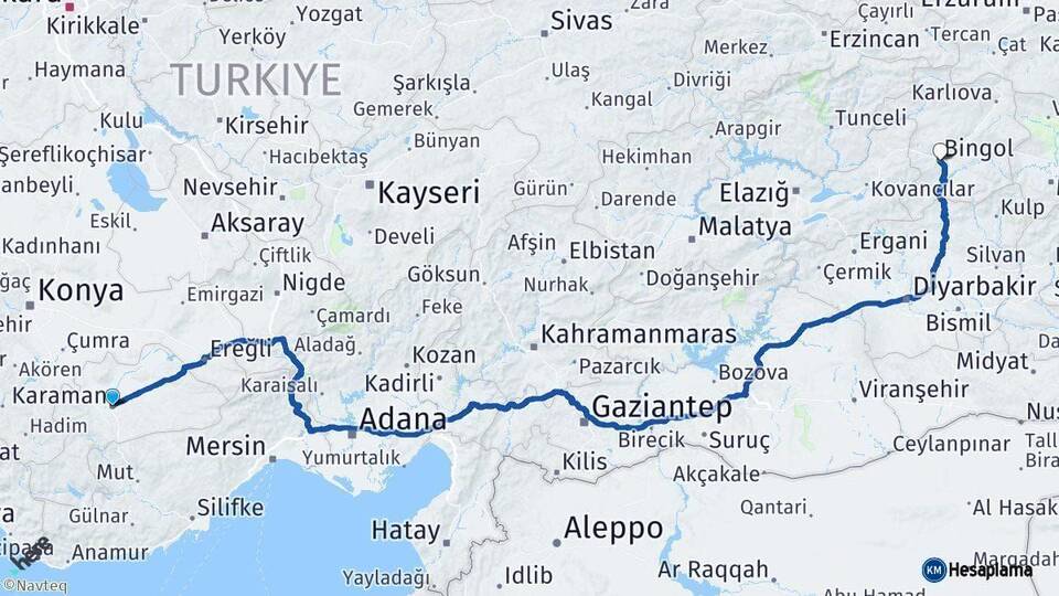 Karaman Bingöl Arası Kaç Km - Yol Haritası