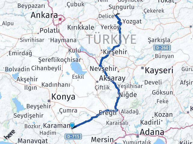 Karaman Boğazkale Çorum Arası Kaç Km - Yol Haritası