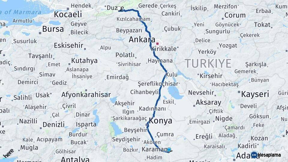 Karaman Bolu Arası Kaç Km - Yol Haritası