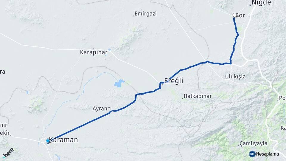 Karaman Bor Niğde Arası Kaç Km - Yol Haritası