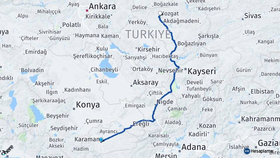 Karaman Bozkandak Arası Kaç Km - Yol Haritası