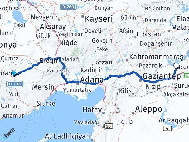 Karaman Bozova Şanlıurfa Arası Kaç Km - Yol Haritası
