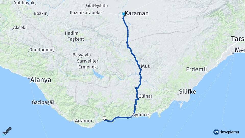 Karaman Bozyazı Mersin Arası Kaç Km - Yol Haritası
