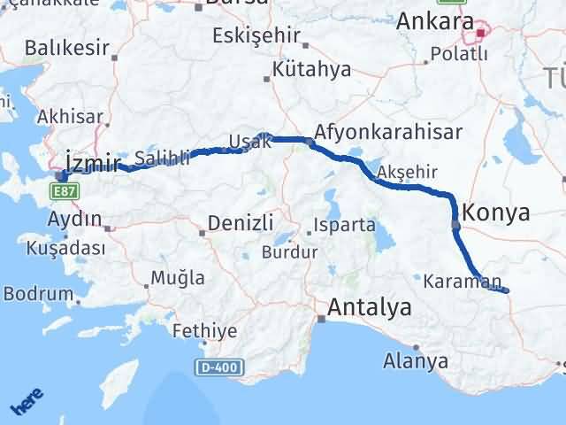 Karaman Buca İzmir Arası Kaç Km - Yol Haritası