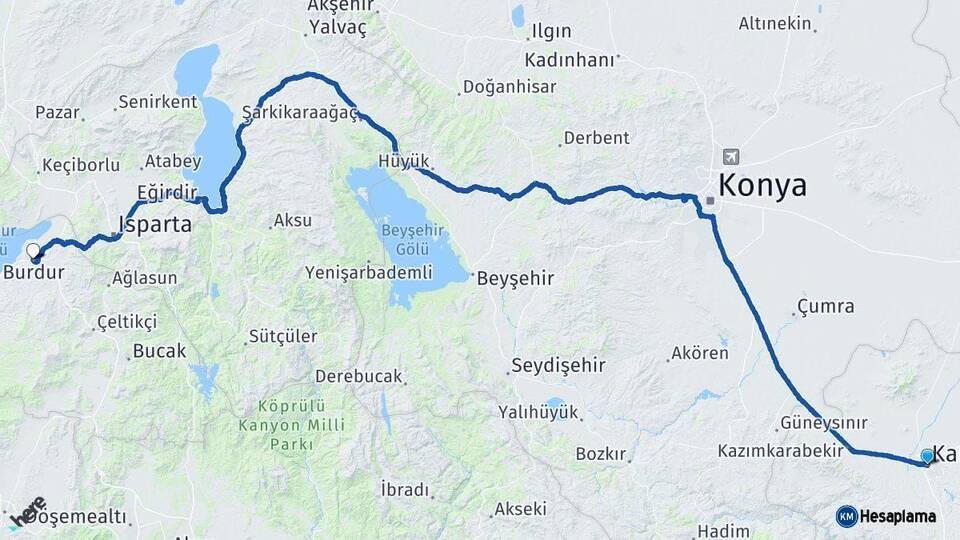 Karaman Burdur Arası Kaç Km - Yol Haritası