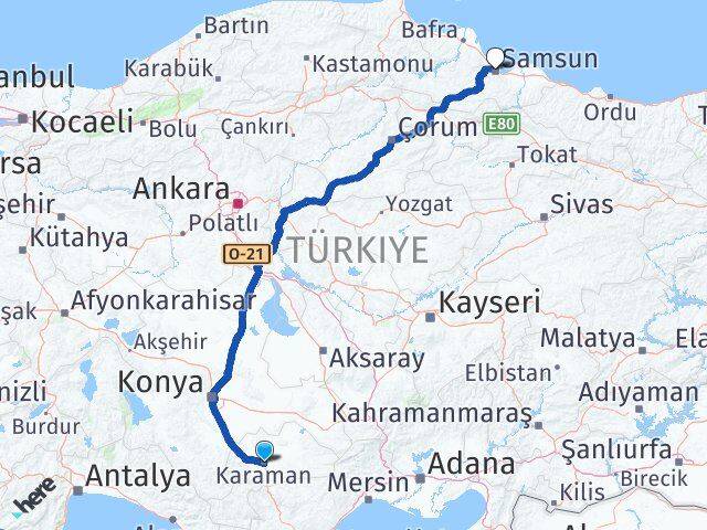 Karaman Canik Samsun Arası Kaç Km - Yol Haritası