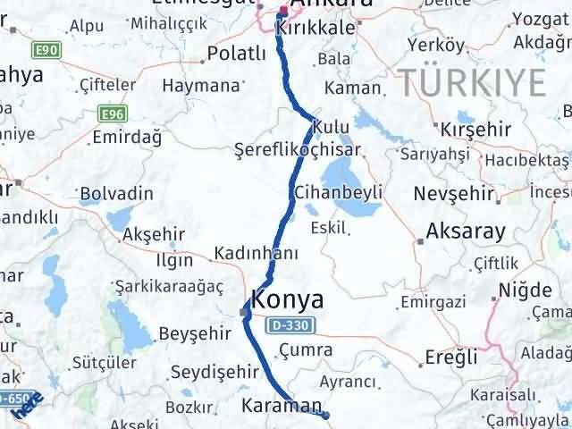 Karaman Çankaya Ankara Arası Kaç Km - Yol Haritası