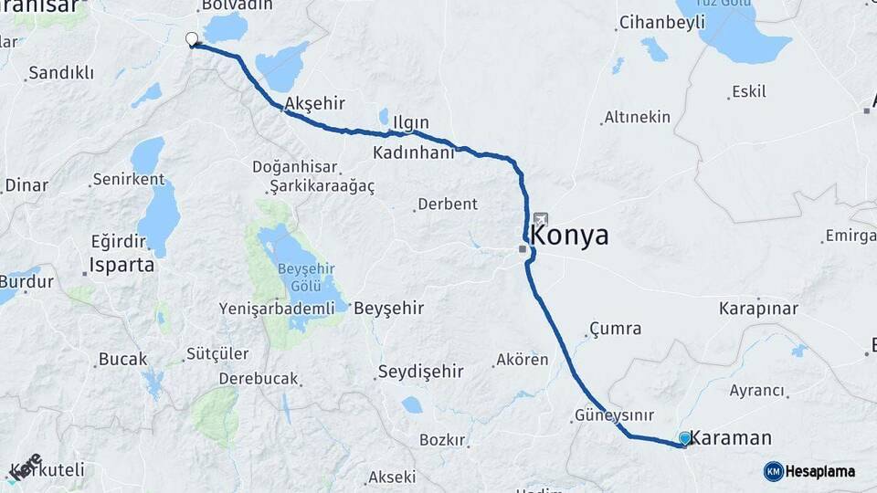 Karaman Çay Afyonkarahisar Arası Kaç Km - Yol Haritası