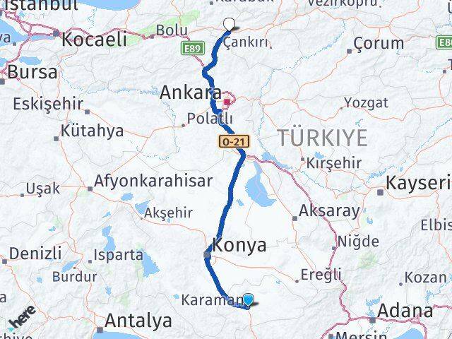 Karaman Çerkeş Çankırı Arası Kaç Km - Yol Haritası