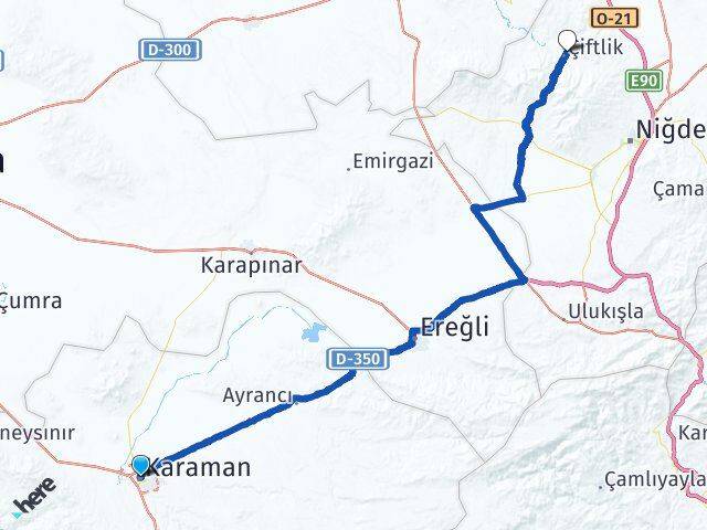 Karaman Çiftlik Niğde Arası Kaç Km - Yol Haritası