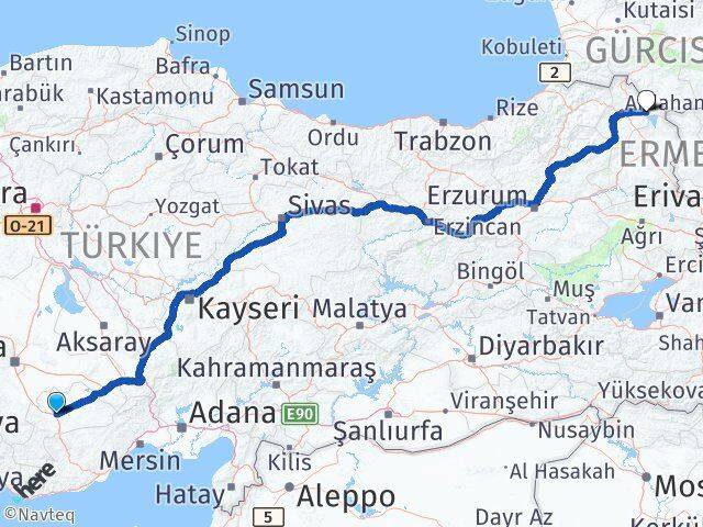 Karaman Çıldır Ardahan Arası Kaç Km - Yol Haritası