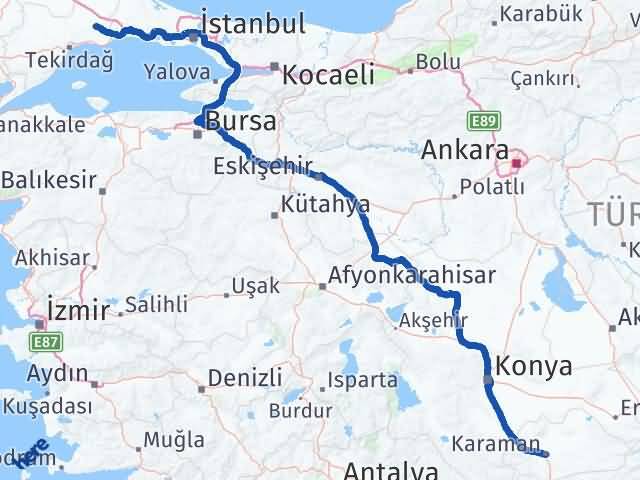 Karaman Çorlu Tekirdağ Arası Kaç Km - Yol Haritası