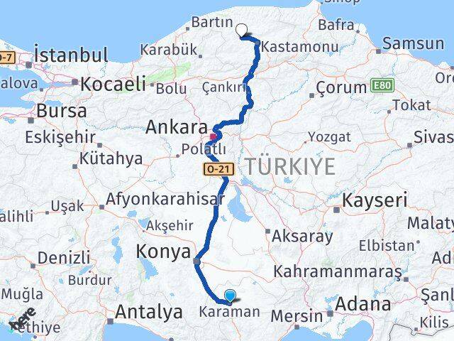 Karaman Daday Kastamonu Arası Kaç Km - Yol Haritası