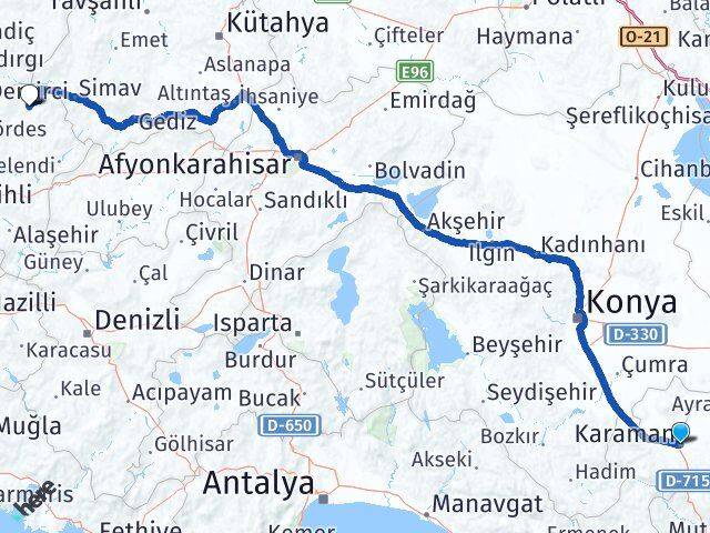Karaman Demirci Manisa Arası Kaç Km - Yol Haritası