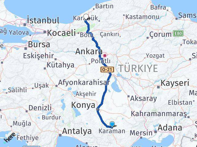 Karaman Devrek Zonguldak Arası Kaç Km - Yol Haritası