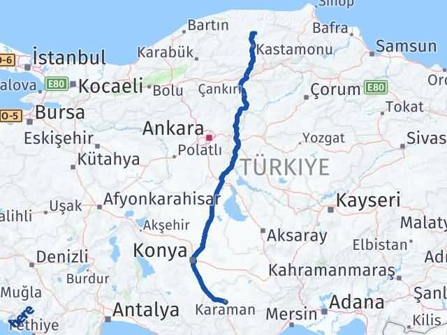 Karaman Devrekani Kastamonu Arası Kaç Km - Yol Haritası