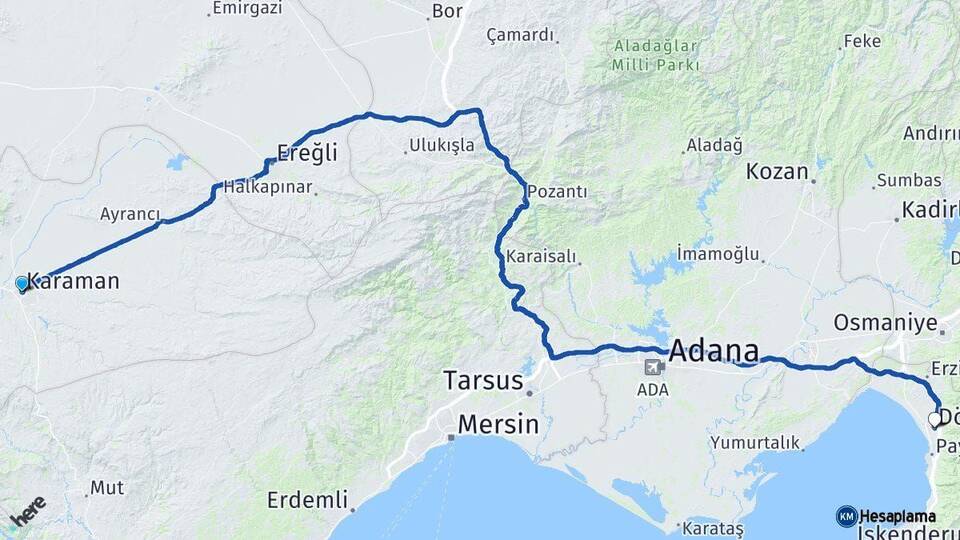 Karaman Dörtyol Hatay Arası Kaç Km - Yol Haritası