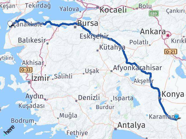Karaman Eceabat Çanakkale Arası Kaç Km - Yol Haritası