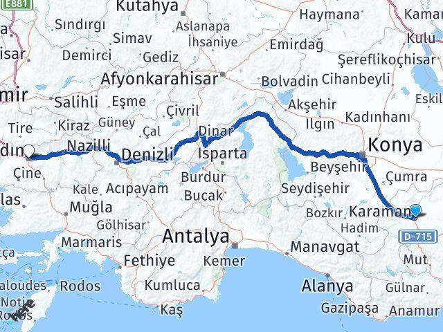 Karaman Efeler Aydın Arası Kaç Km - Yol Haritası