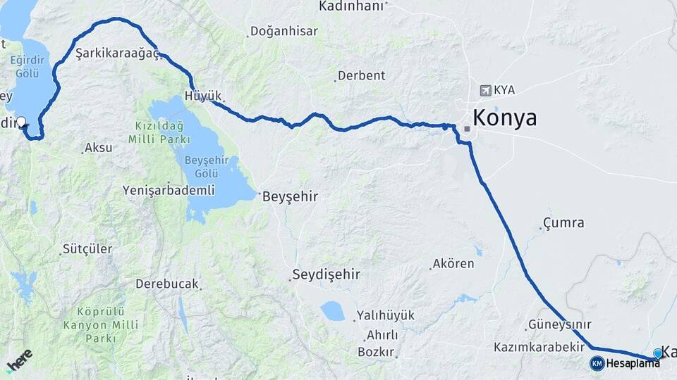 Karaman Eğirdir Isparta Arası Kaç Km - Yol Haritası