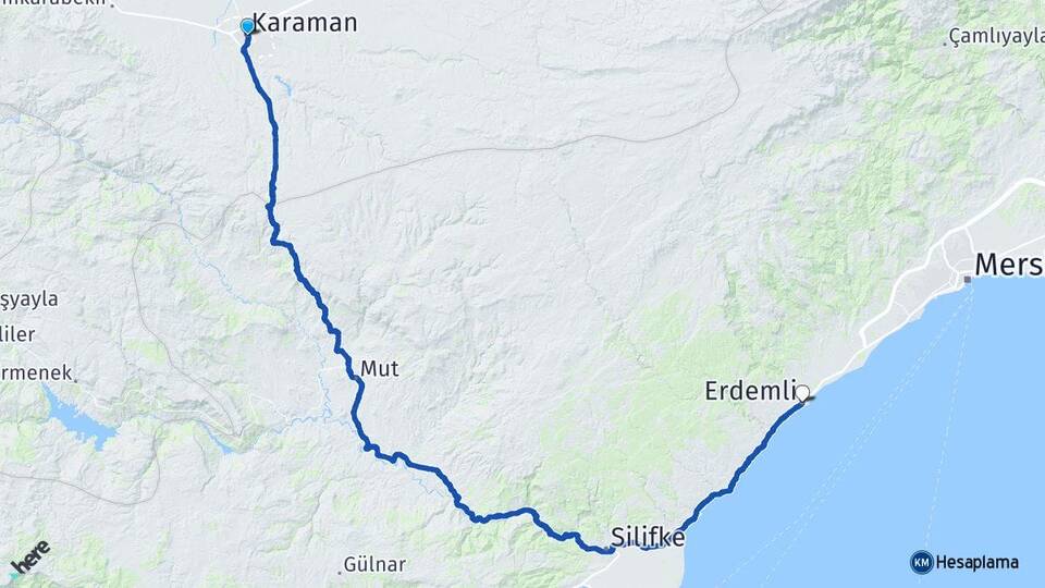 Karaman Erdemli Mersin Arası Kaç Km - Yol Haritası