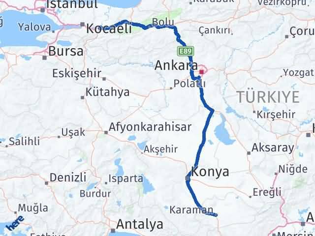 Karaman Erenler Sakarya Arası Kaç Km - Yol Haritası