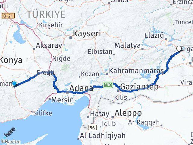 Karaman Ergani Diyarbakır Arası Kaç Km - Yol Haritası