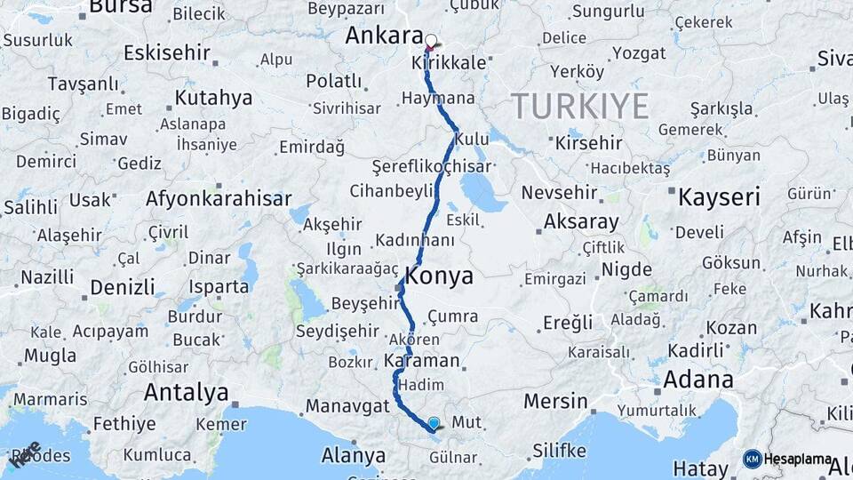 Karaman Ermenek Ankara Arası Kaç Km - Yol Haritası