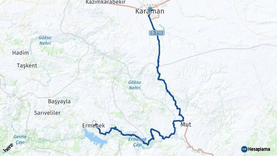 Karaman Ermenek Arası Kaç Km - Yol Haritası