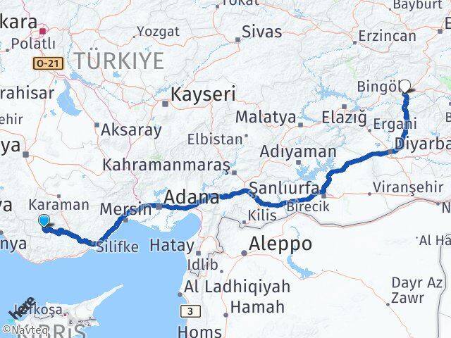 Karaman Ermenek Bingöl Arası Kaç Km - Yol Haritası