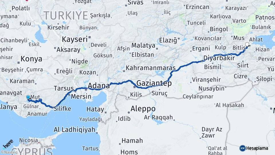 Karaman Ermenek Bitlis Arası Kaç Km - Yol Haritası
