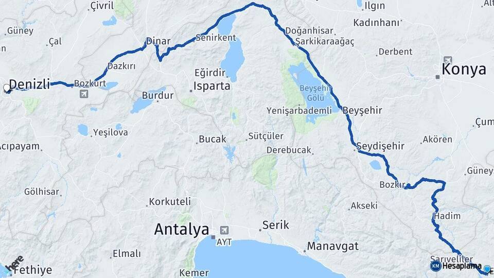 Karaman Ermenek Denizli Arası Kaç Km - Yol Haritası