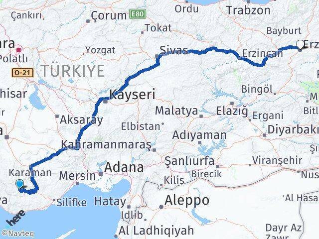Karaman Ermenek Erzurum Arası Kaç Km - Yol Haritası