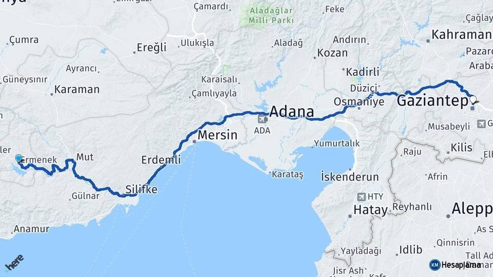 Karaman Ermenek Gaziantep Arası Kaç Km - Yol Haritası
