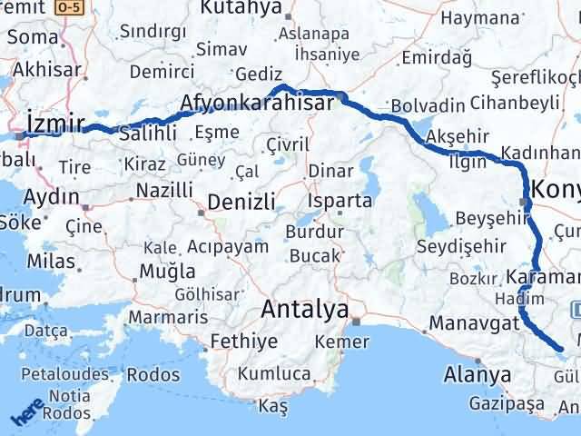 Karaman Ermenek İzmir Arası Kaç Km - Yol Haritası