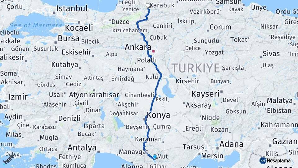 Karaman Ermenek Karabük Arası Kaç Km - Yol Haritası