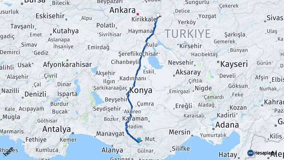 Karaman Ermenek Kırıkkale Arası Kaç Km - Yol Haritası