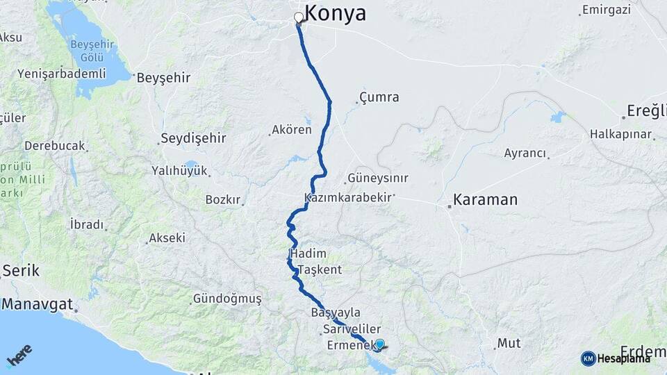 Karaman Ermenek Konya Arası Kaç Km - Yol Haritası